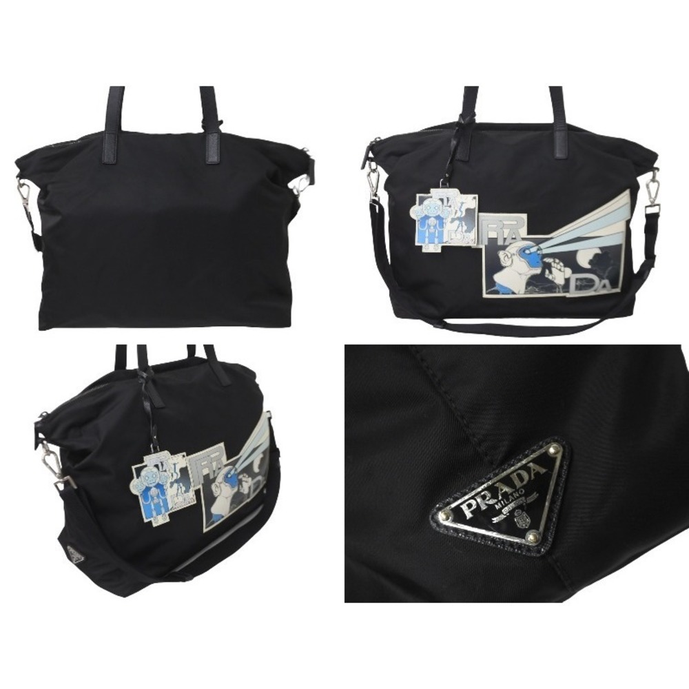 Prada Tote Bag Comic Patch Triangle Logo Nylon Bl… - image 2